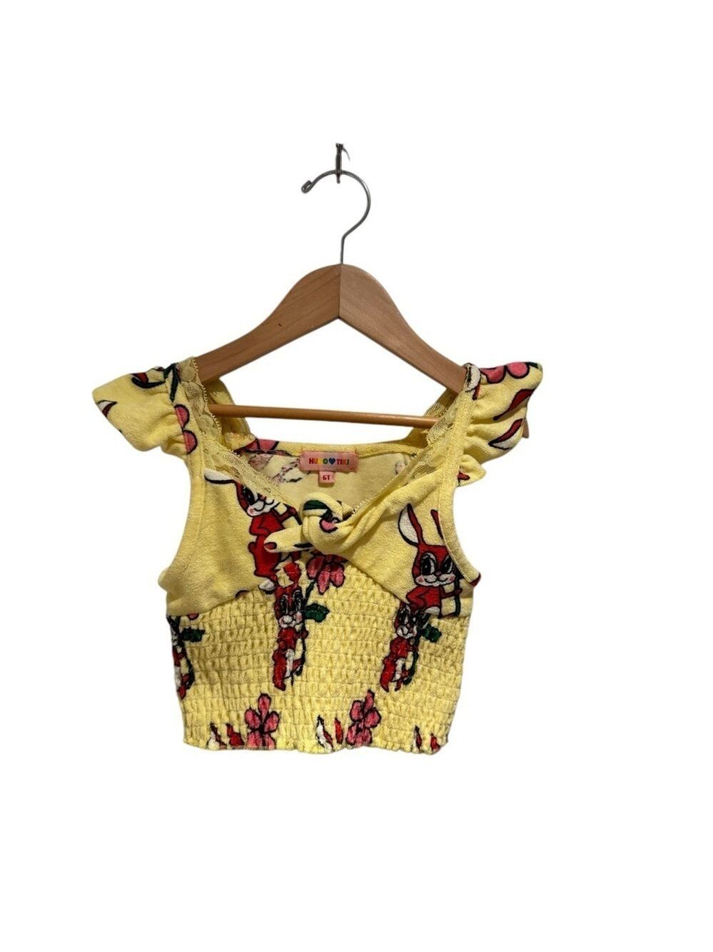 Hugo Loves Tiki Yellow Terry Kids Tank Top with Bunny Print - size 6 (fits 4 imo
